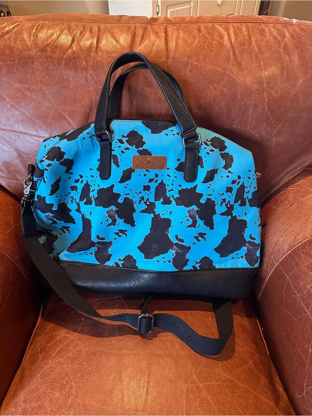 Wrangler Turquoise & Black Duffel Tote with Adjustable Strap